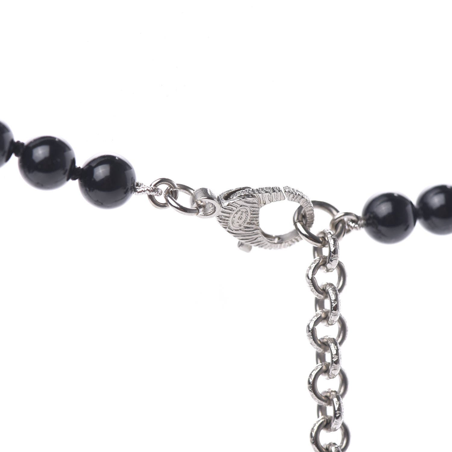 Chanel Bead Crystal Multi Strand CC Smiley Emoji Necklace Silver Black 5 of 6