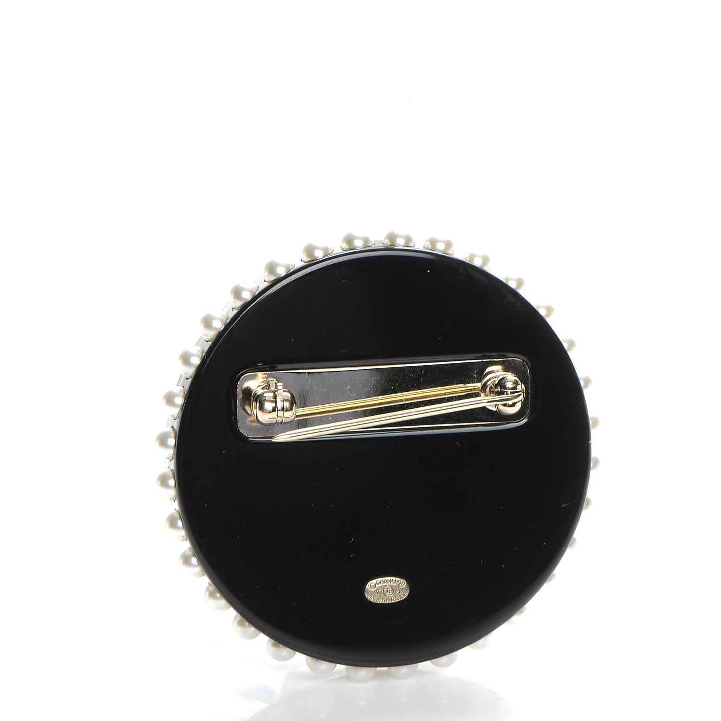 Strass Resin Pearl Coco Profile Brooch Black