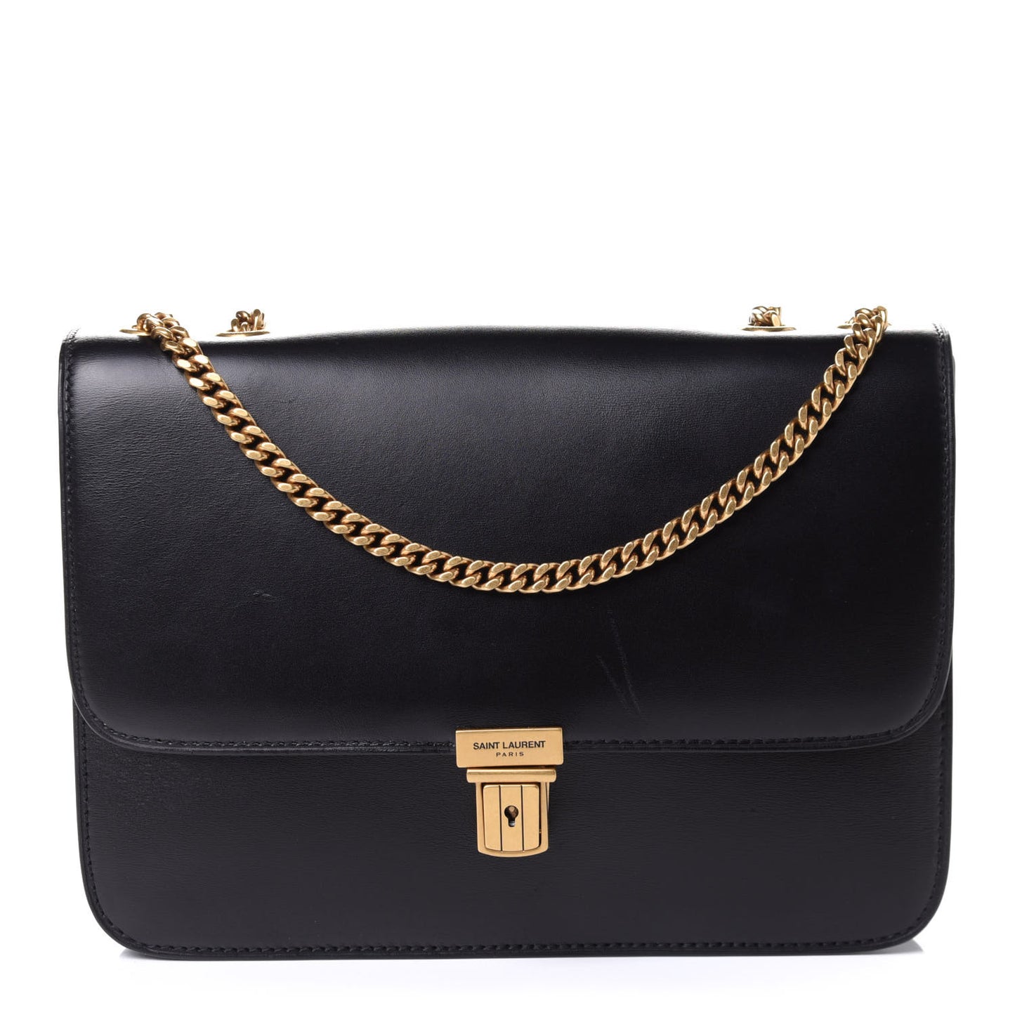 Box Calfskin Tuc Chain Shoulder Bag Black