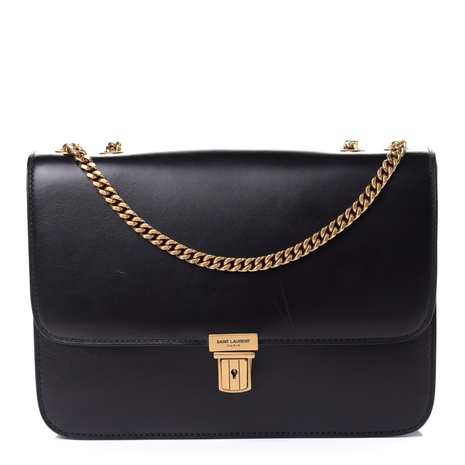 Saint Laurent Box Calfskin Tuc Chain Shoulder Bag Black 1 of 6