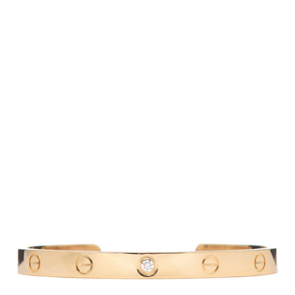 Cartier 18K Yellow Gold 1 Diamond LOVE Cuff Bracelet 18 1 of 6