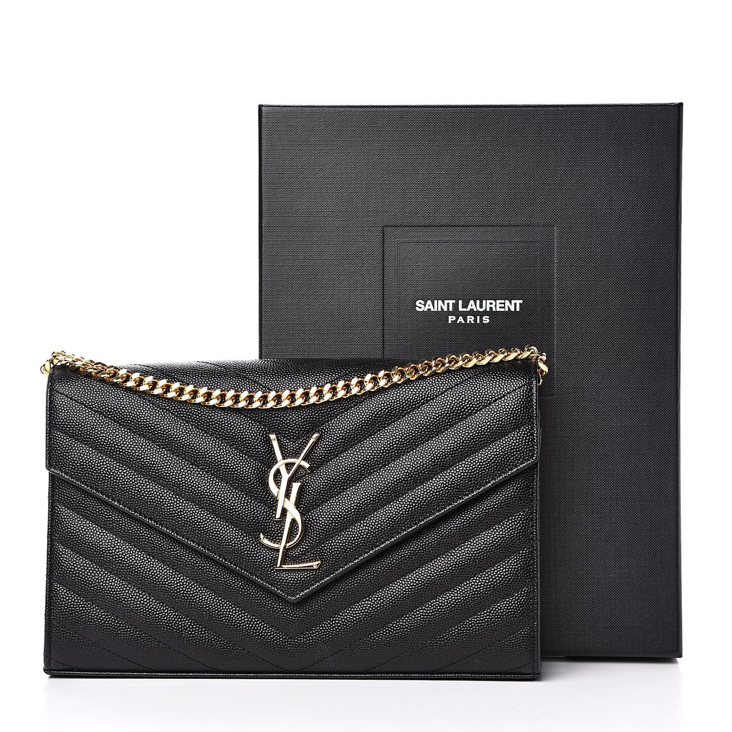 Grain De Poudre Matelasse Chevron Monogram Chain Wallet Black