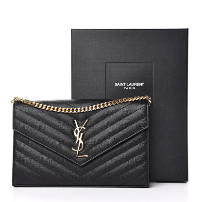 Saint Laurent Grain De Poudre Matelasse Chevron Monogram Chain Wallet Black 13 of 13