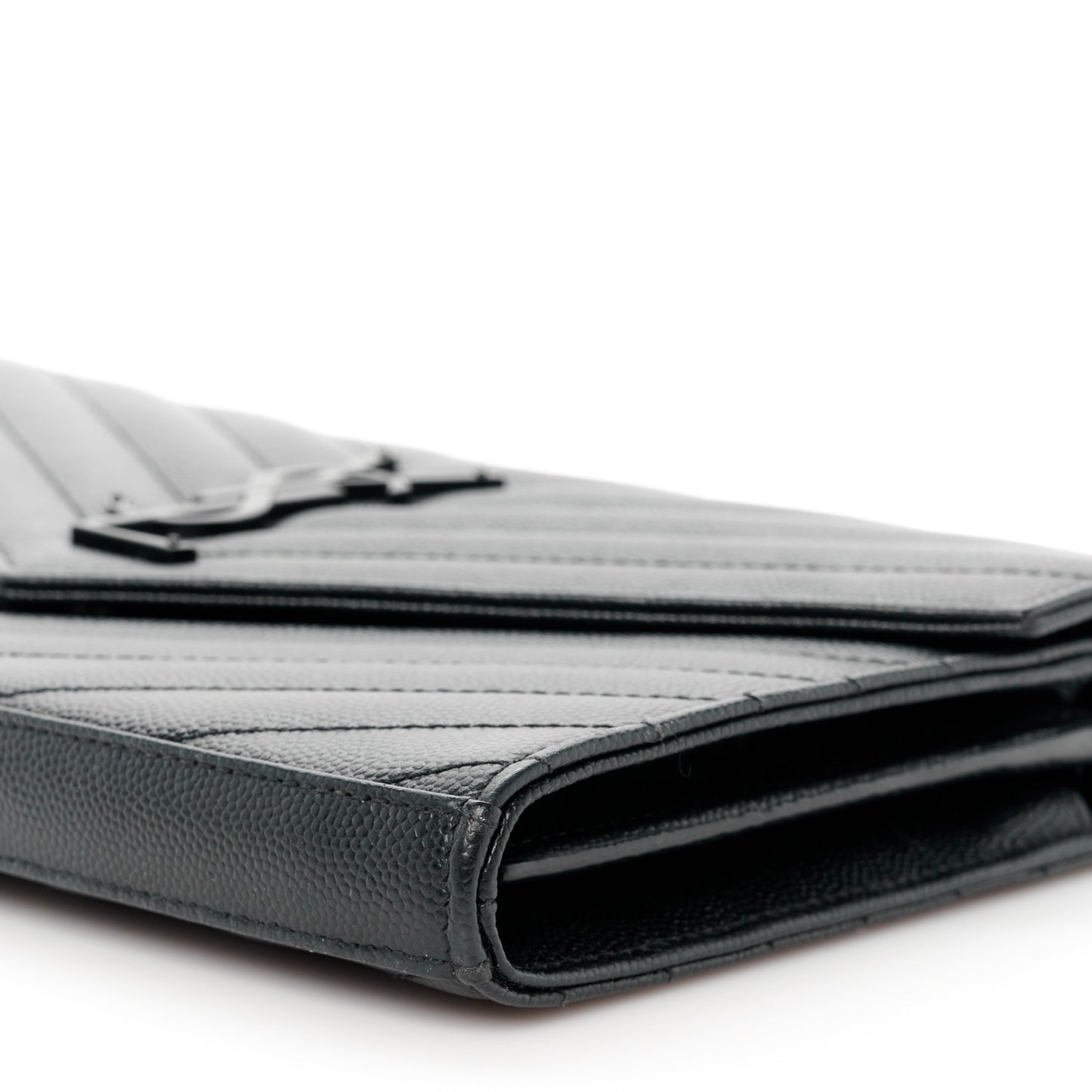 Grain De Poudre Matelasse Chevron Monogram Monochrome Chain Wallet Black