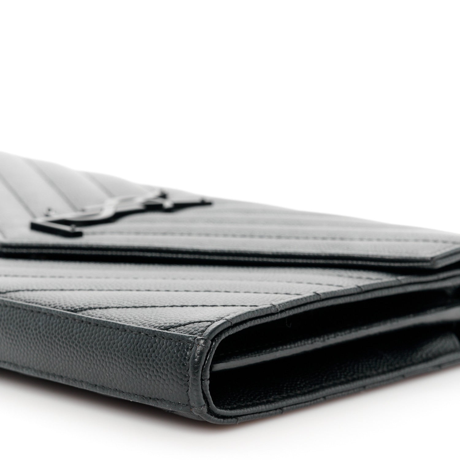 Saint Laurent Grain De Poudre Matelasse Chevron Monogram Monochrome Chain Wallet Black 10 of 10