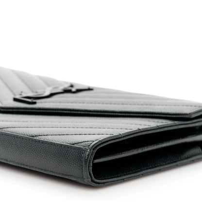 Saint Laurent Grain De Poudre Matelasse Chevron Monogram Monochrome Chain Wallet Black 10 of 10
