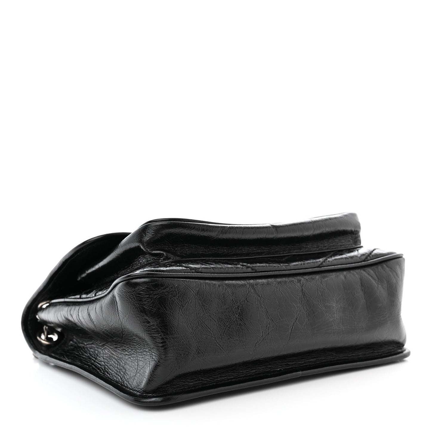 Crinkled Calfskin Matelasse Monogram Medium Niki Chain Satchel Black