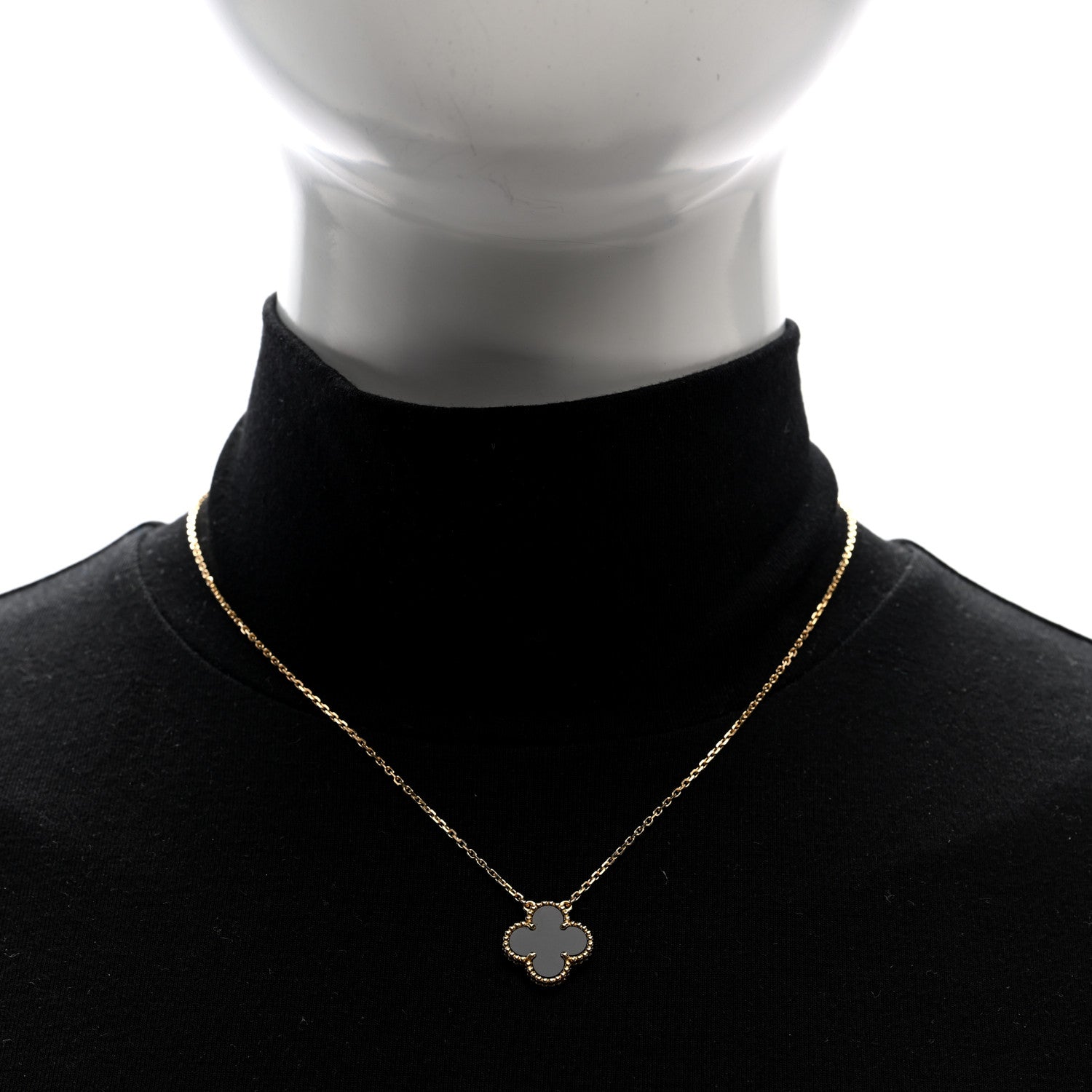 Van Cleef & Arpels 18K Yellow Gold Black Onyx Vintage Alhambra Pendant Necklace 2 of 5