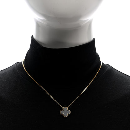 Van Cleef & Arpels 18K Yellow Gold Black Onyx Vintage Alhambra Pendant Necklace 2 of 5