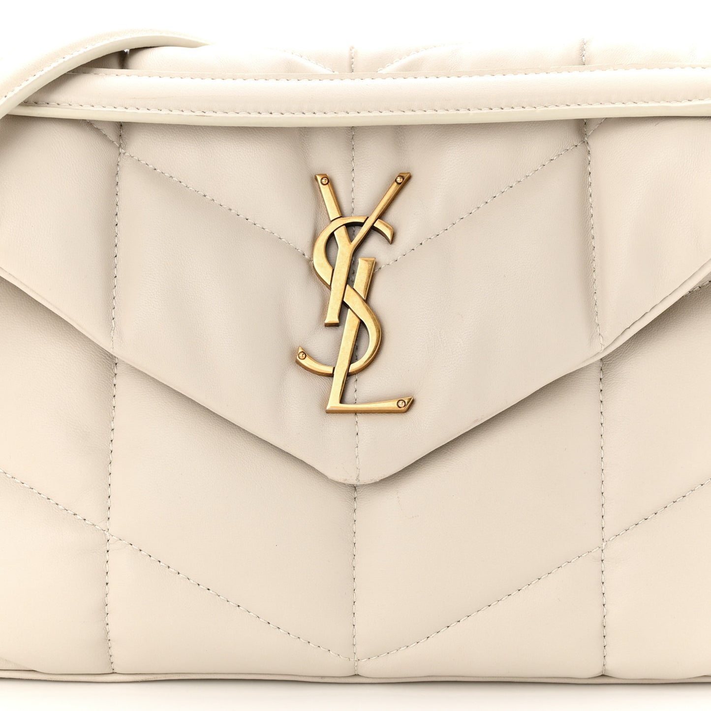 Lambskin Quilted Small Loulou Puffer Monogram Chain Satchel Crema Soft
