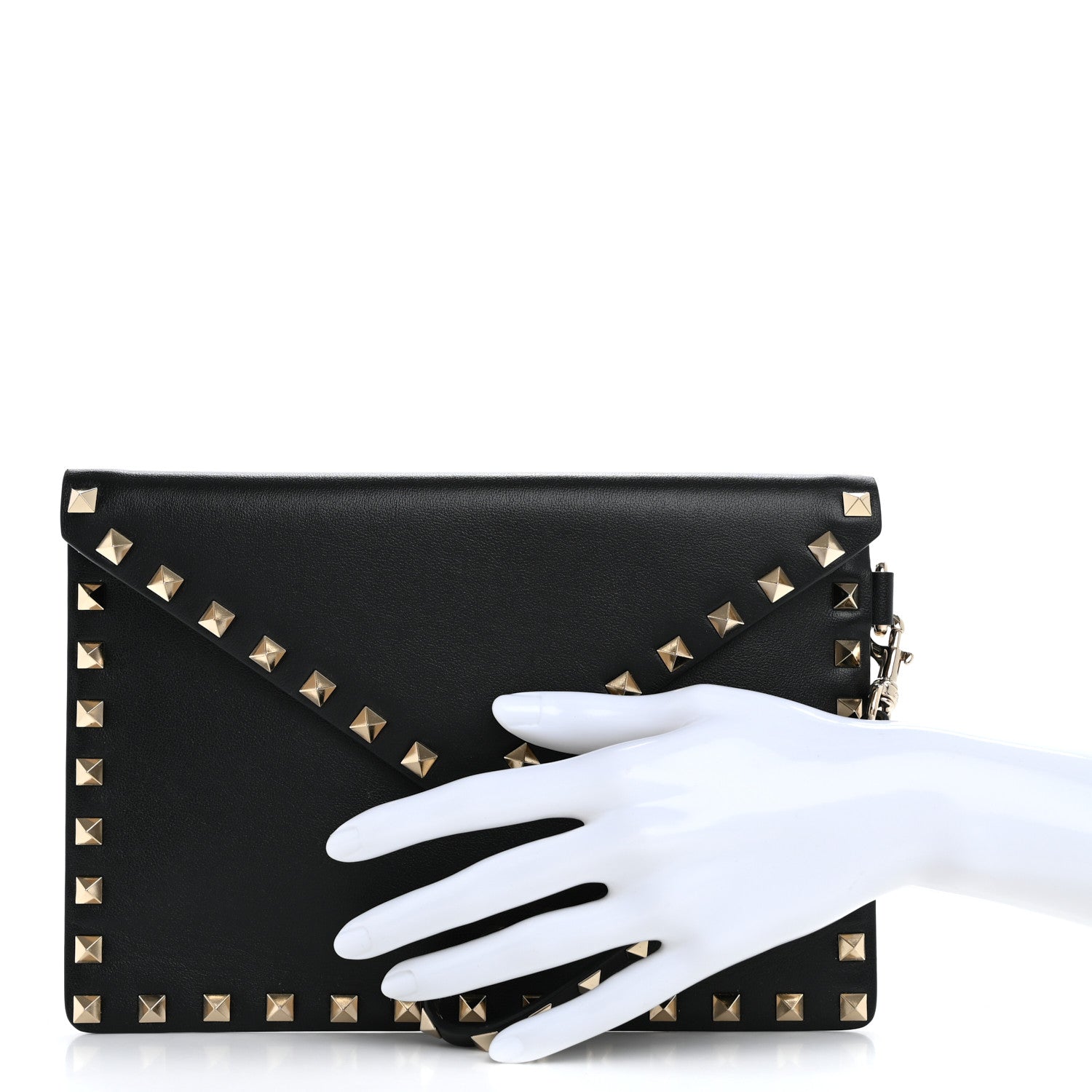 Valentino Garavani Vitello Medium Rockstud Envelope Flat Wristlet Pouch Black 2 of 10