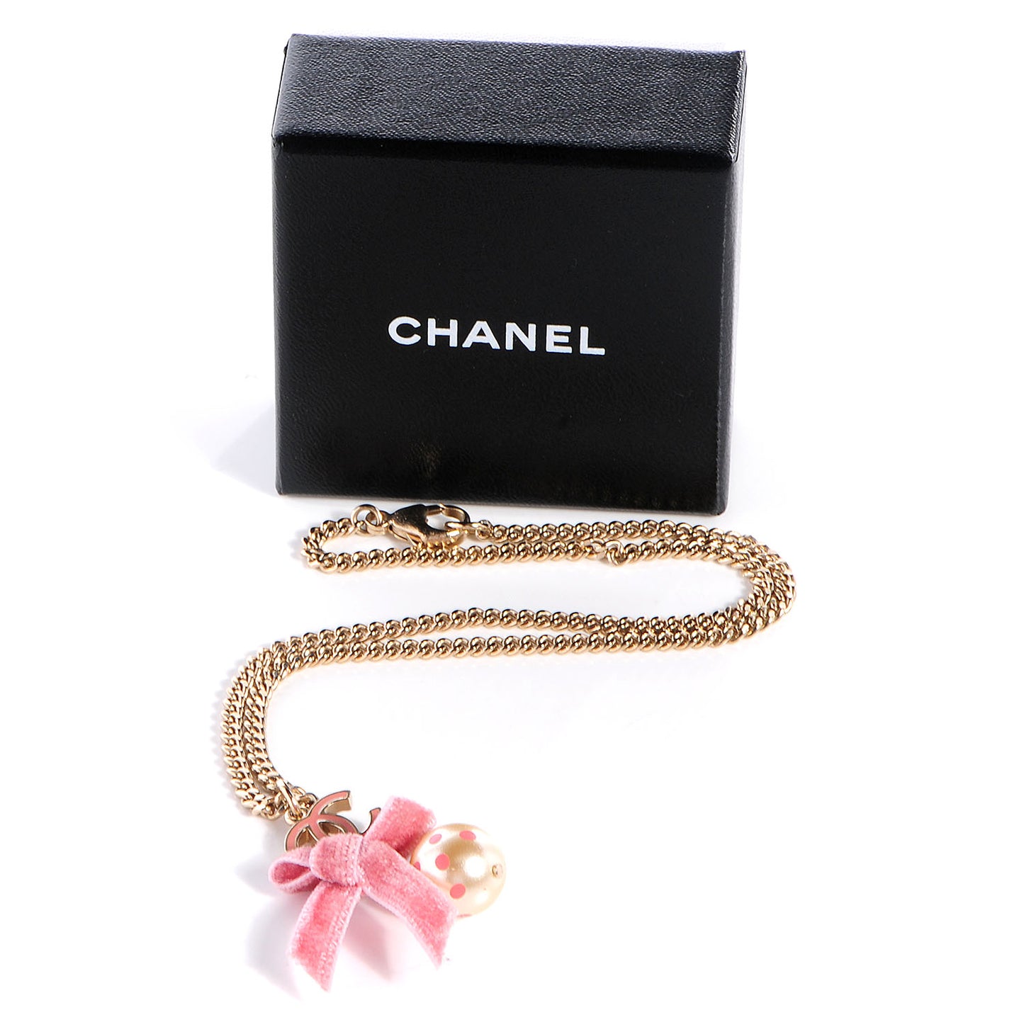 CC Pearl Ribbon Bow Necklace Pink
