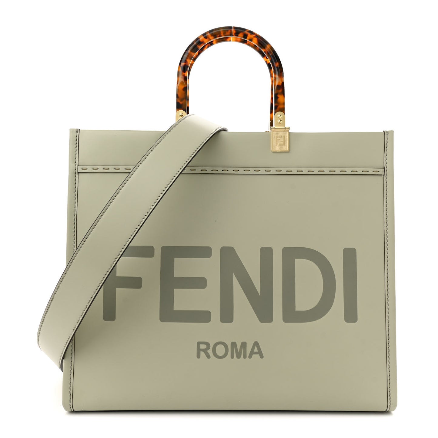 Vitello King Plexiglass Logo Embossed Medium Fendi Sunshine Shopper Tote Green Tea