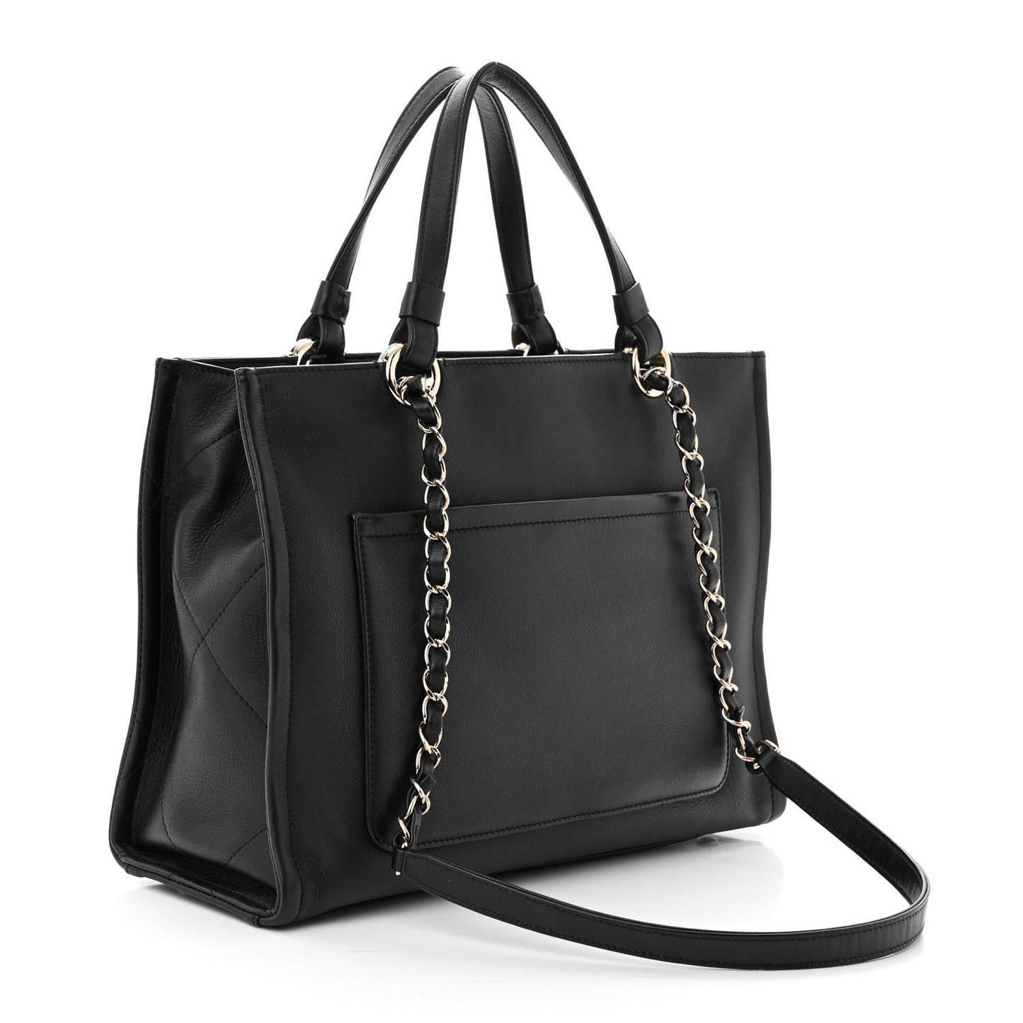 Calfskin CC Zipped Shopping Tote Black