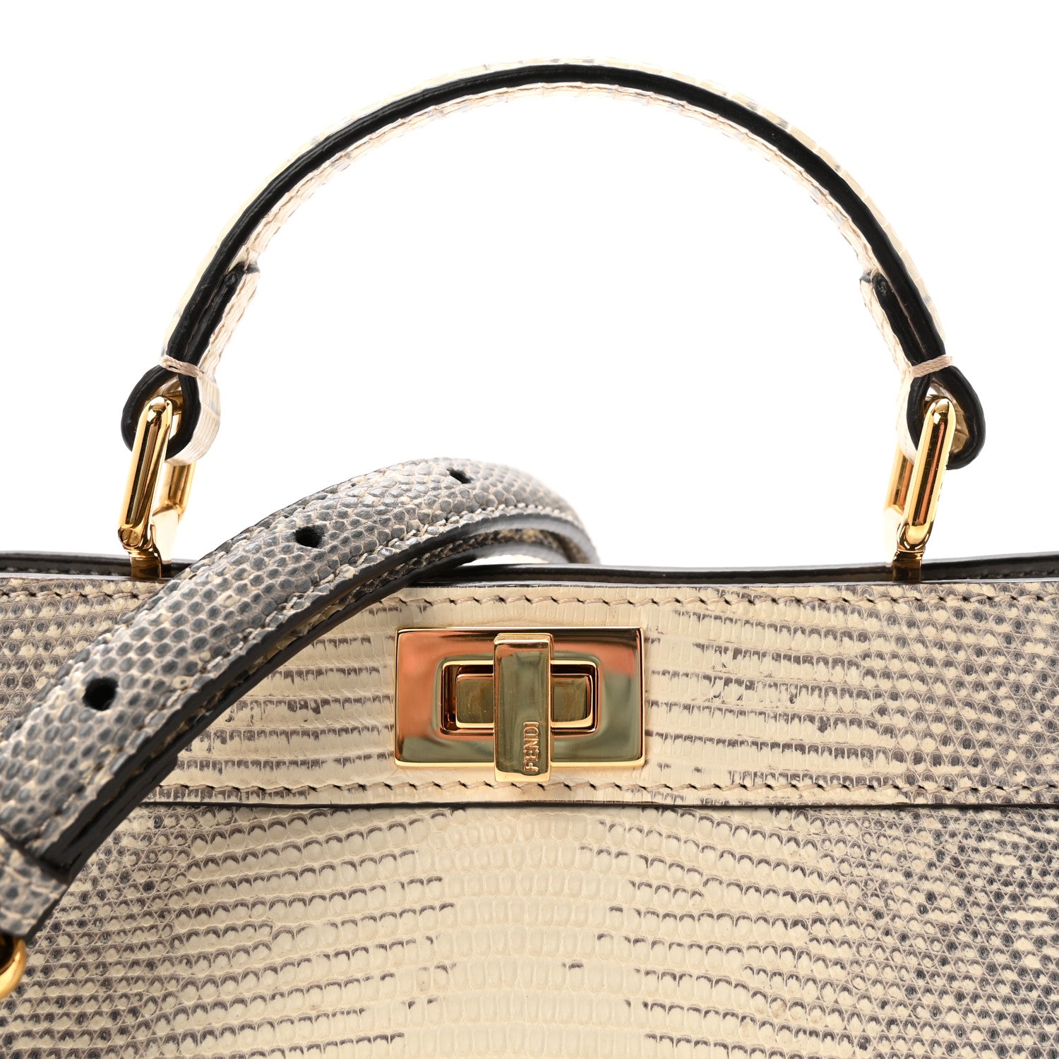 Fendi Lizard Togo Lucido Petite Peekaboo I SEE U Satchel Roccia 7 of 9