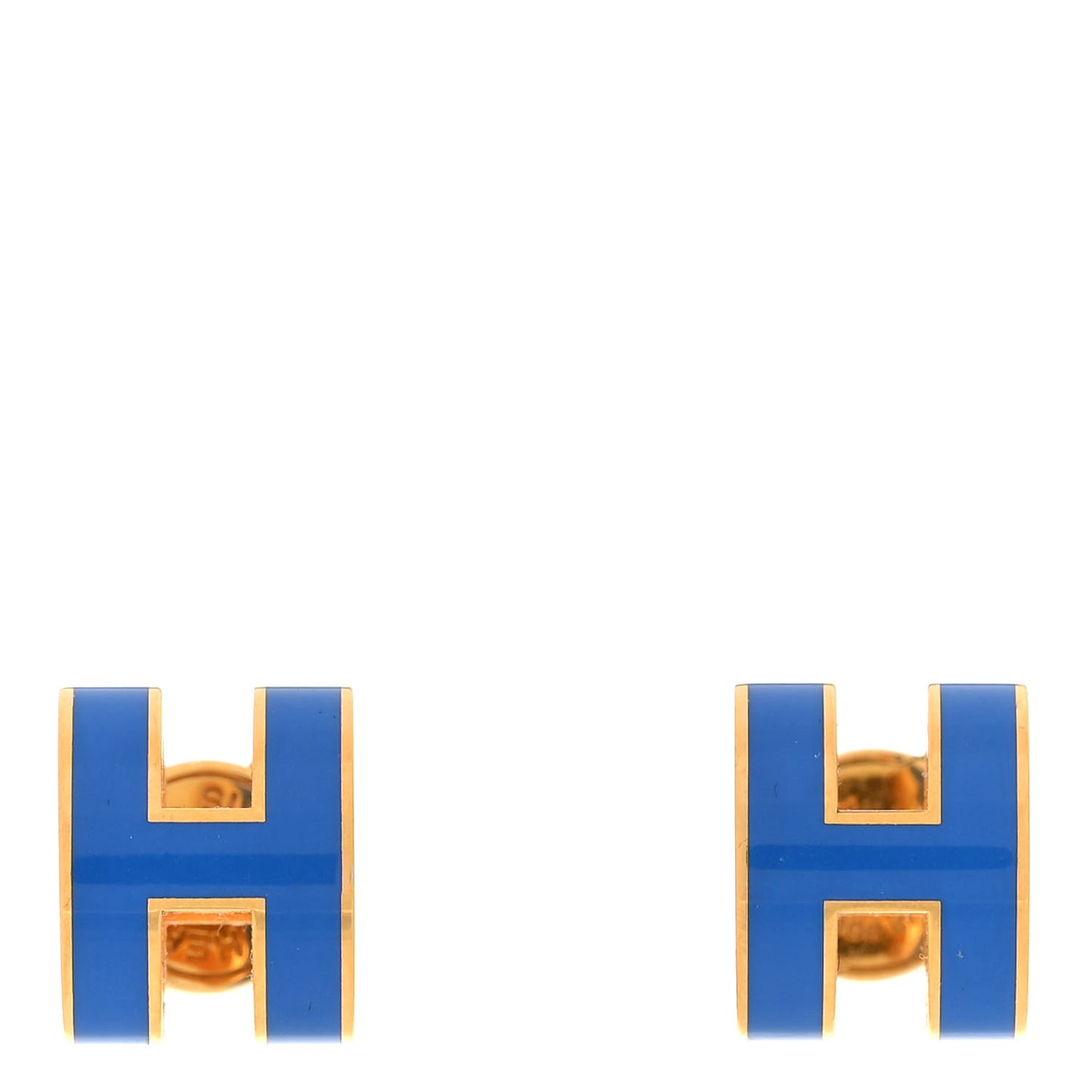 Gold Lacquered Pop H Earrings Bleu Sature