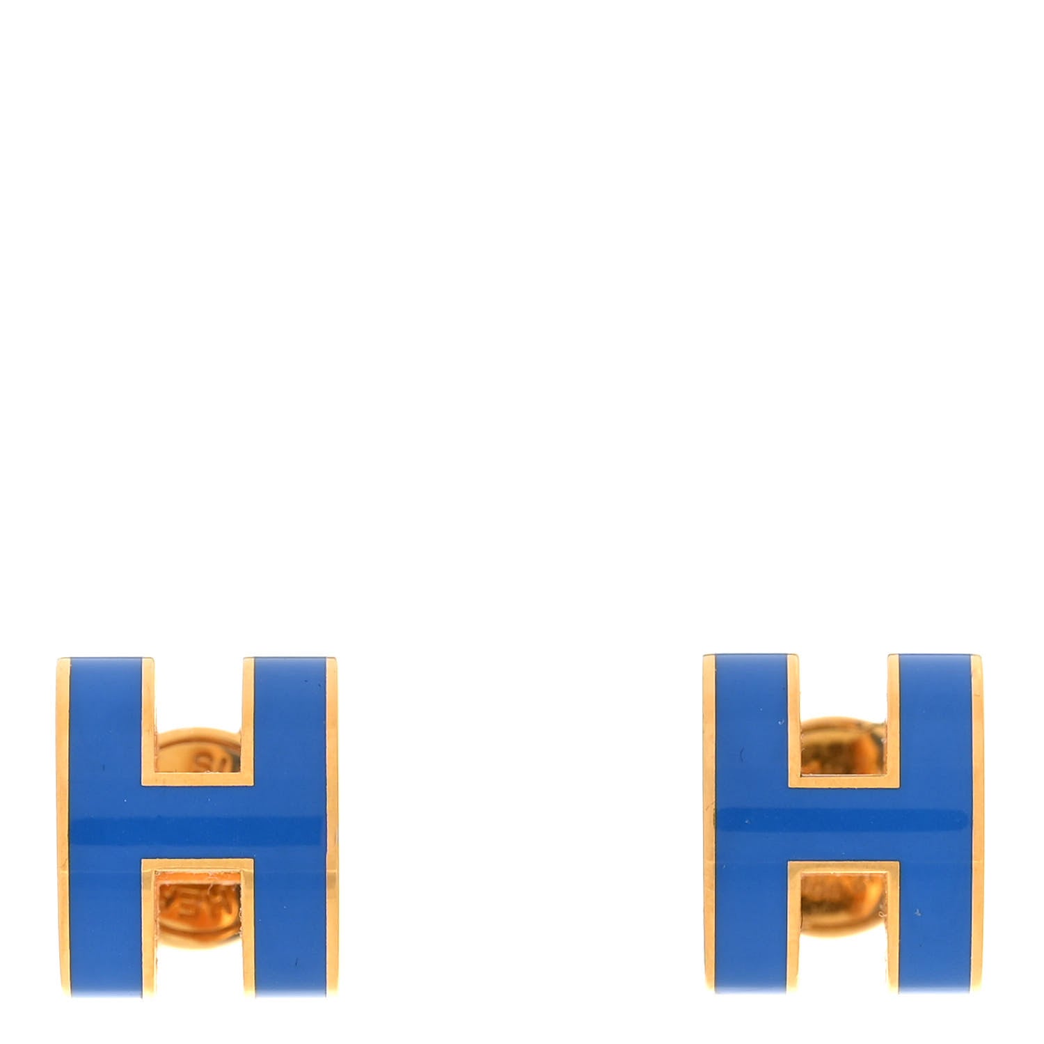 Hermes Gold Lacquered Pop H Earrings Bleu Sature 1 of 6