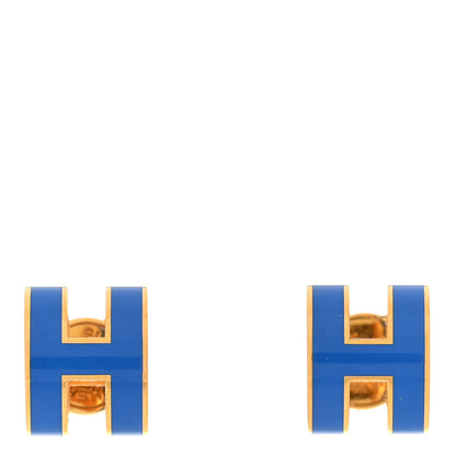 Hermes Gold Lacquered Pop H Earrings Bleu Sature 1 of 6