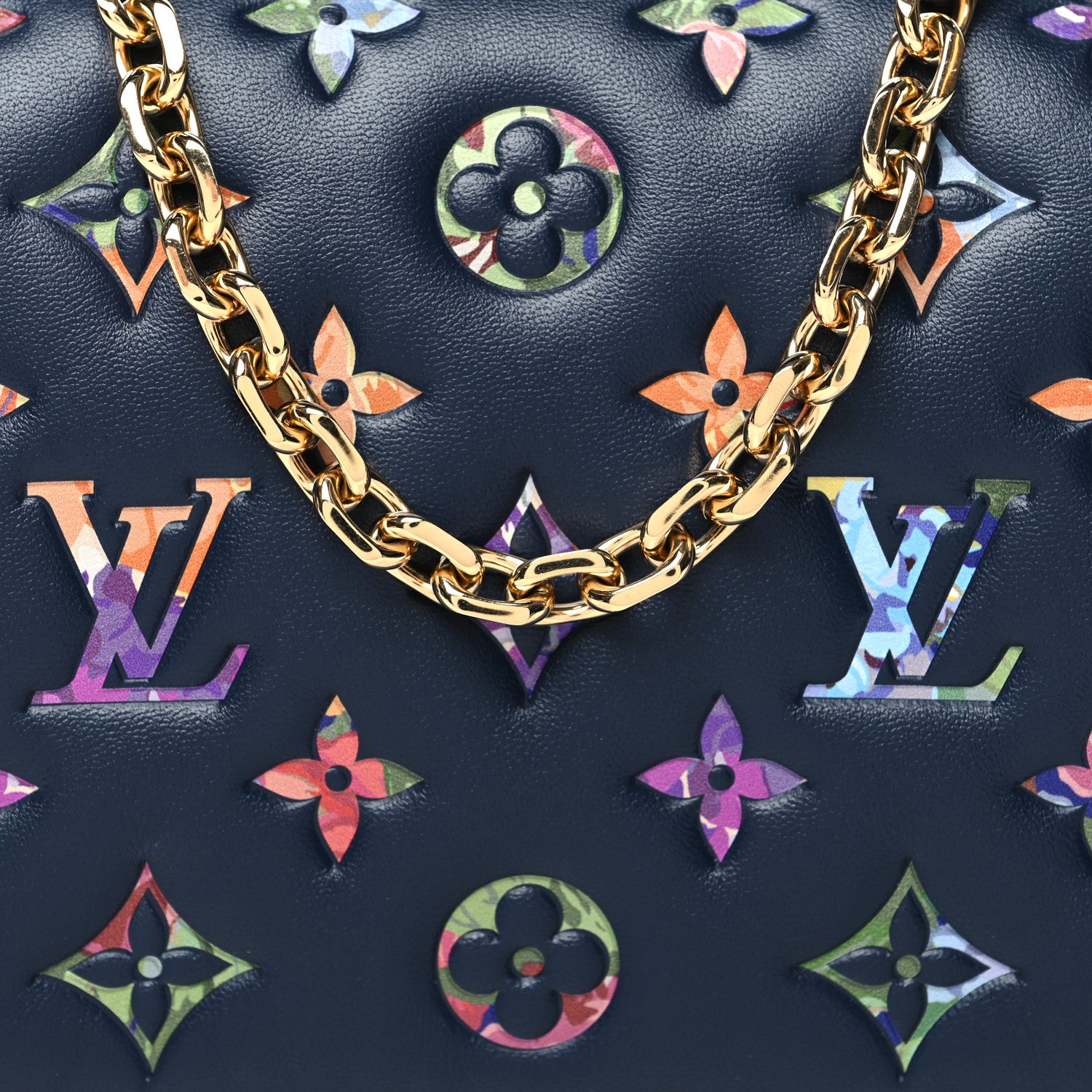 Louis Vuitton Lambskin Embossed Monogram LV Garden Pochette Coussin Navy 8 of 10