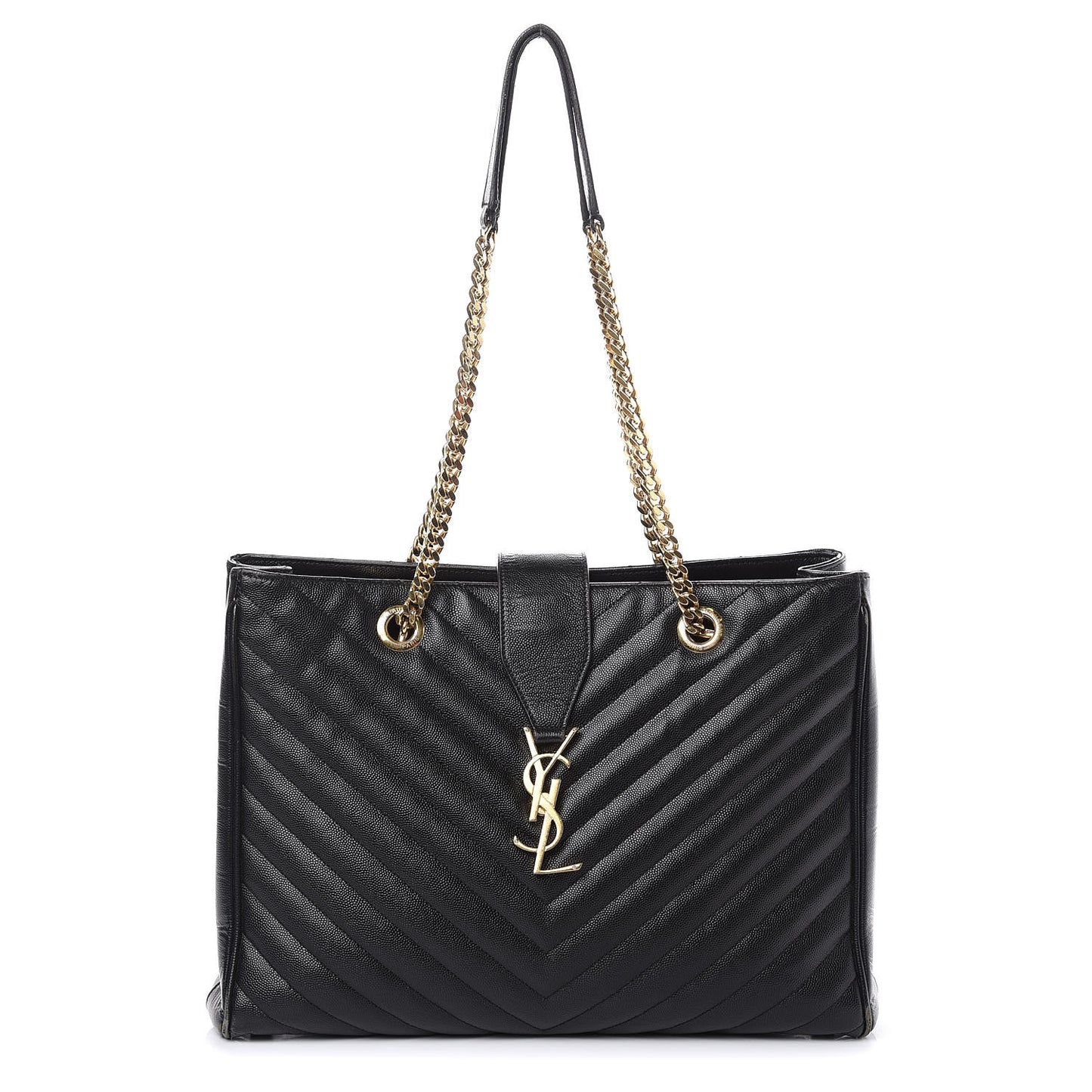 Grain De Poudre Matelasse Chevron Monogram Shopping Bag Black