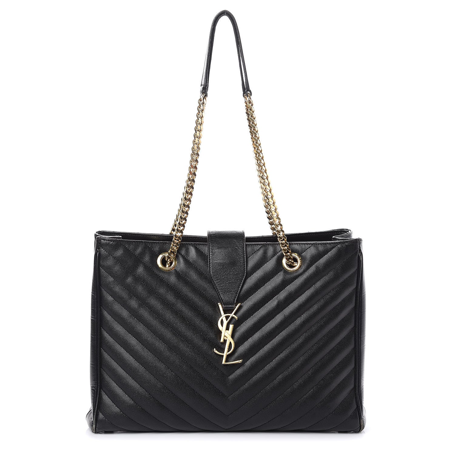 Saint Laurent Grain De Poudre Matelasse Chevron Monogram Shopping Bag Black 1 of 18