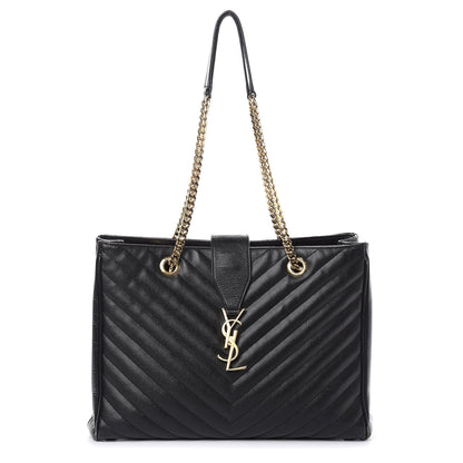 Saint Laurent Grain De Poudre Matelasse Chevron Monogram Shopping Bag Black 1 of 18