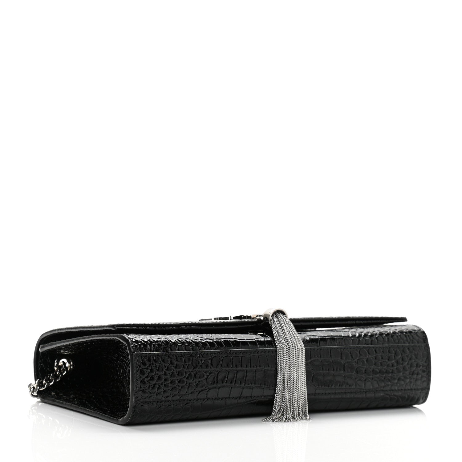 Saint Laurent Calfskin Crocodile Embossed Medium Classic Monogram Kate Tassel Satchel Black 4 of 9