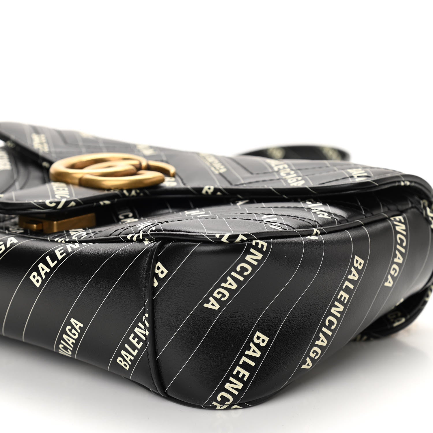 Gucci X BALENCIAGA Calfskin Matelasse Logo Print Small GG Marmont Shoulder Bag Black 10 of 10