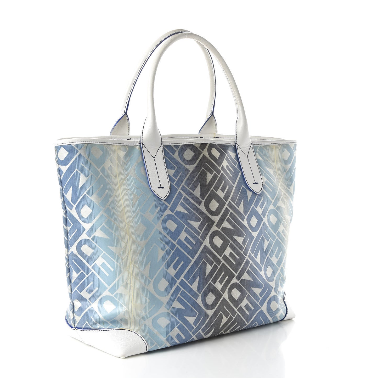 Calfskin Canvas Basket Sea Medium Tote White Blue