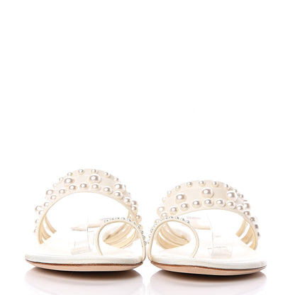Chanel Lambskin Pearl Sandals 38 Beige 2 of 9