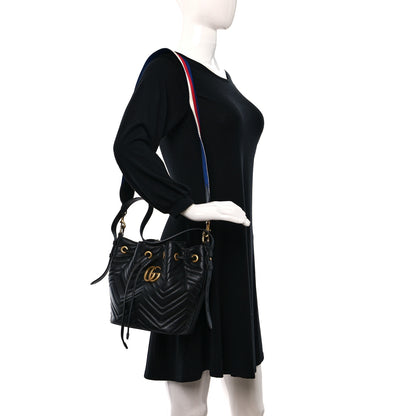 Gucci Calfskin Matelasse Sylvie Web GG Marmont Bucket Bag Black 2 of 9