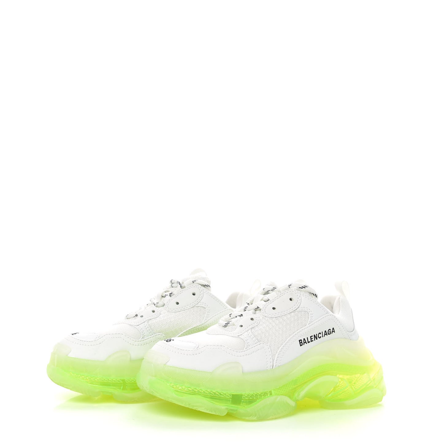 Fabric Mesh Clear Sole Fluo Womens Triple S Sneakers 36 White Fluo Yellow