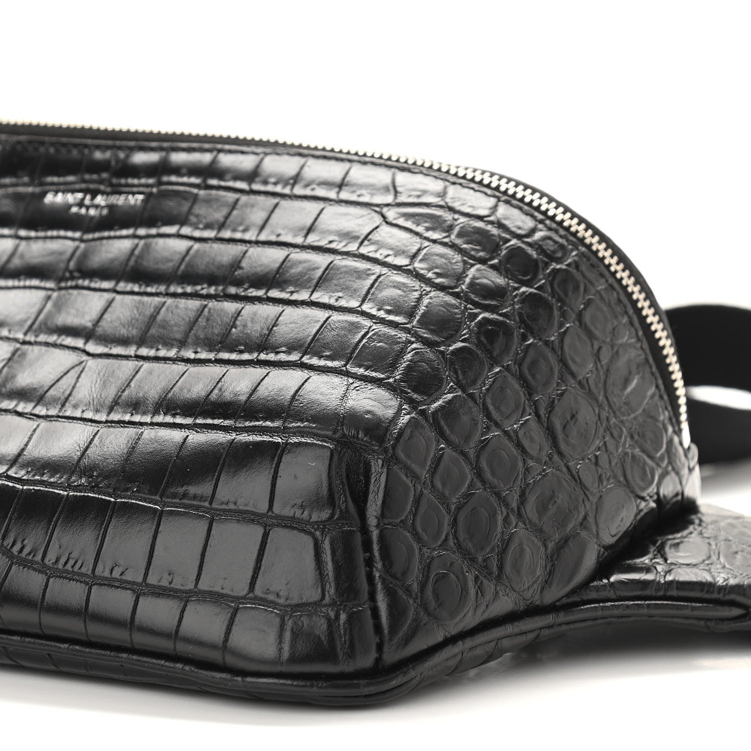 Saint Laurent Calfskin Crocodile Embossed Monogram Belt Bag Black 10 of 11