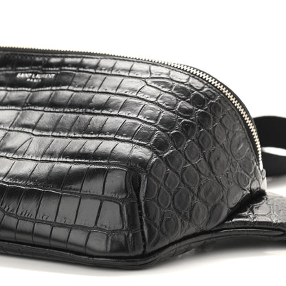 Saint Laurent Calfskin Crocodile Embossed Monogram Belt Bag Black 10 of 11