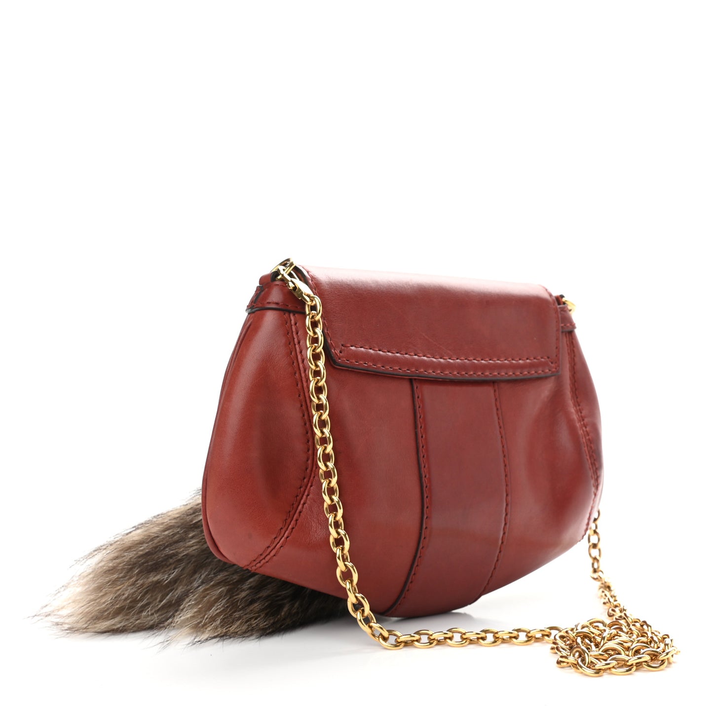 Calfskin Raccoon Tail Small Smilla Chain Bag Red