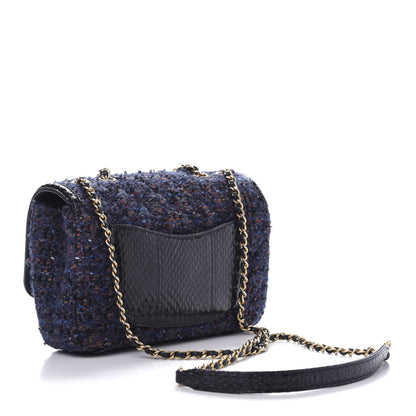 Chanel Tweed Watersnake Quilted Medium CC Filigree Flap Blue Black 3 of 12