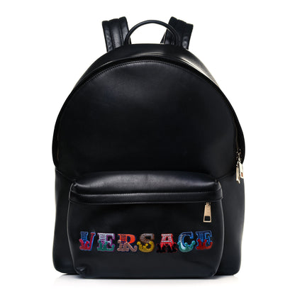 Versace Calfskin Embroidered Logo Backpack Black 1 of 16
