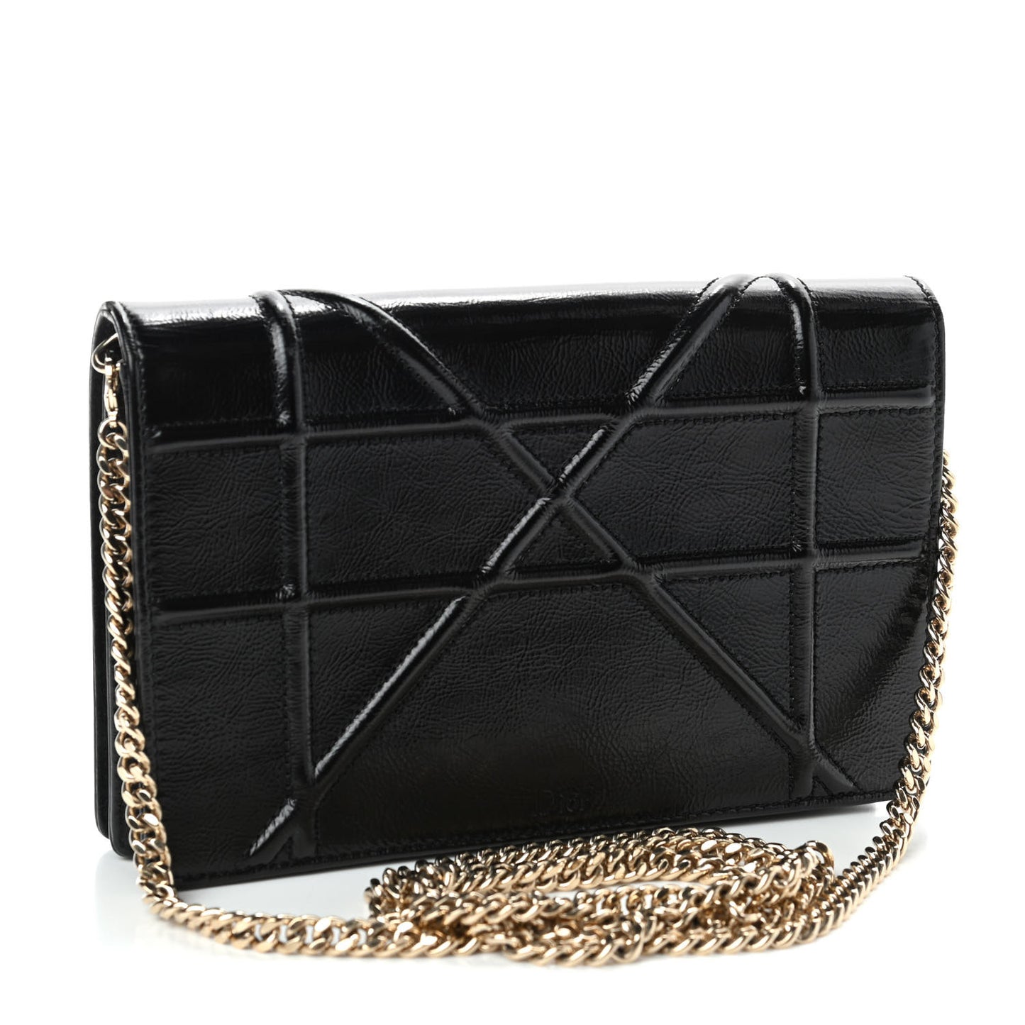 Crinkled Calfskin Diorama Wallet on Chain Pouch Black