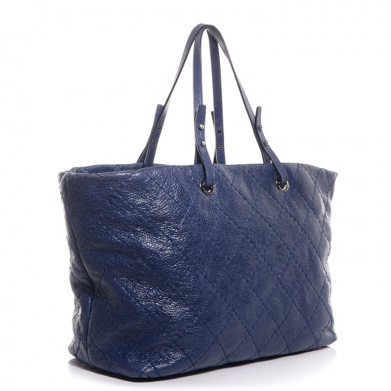 Glazed Calfskin XL On The Road Tote Dark Blue