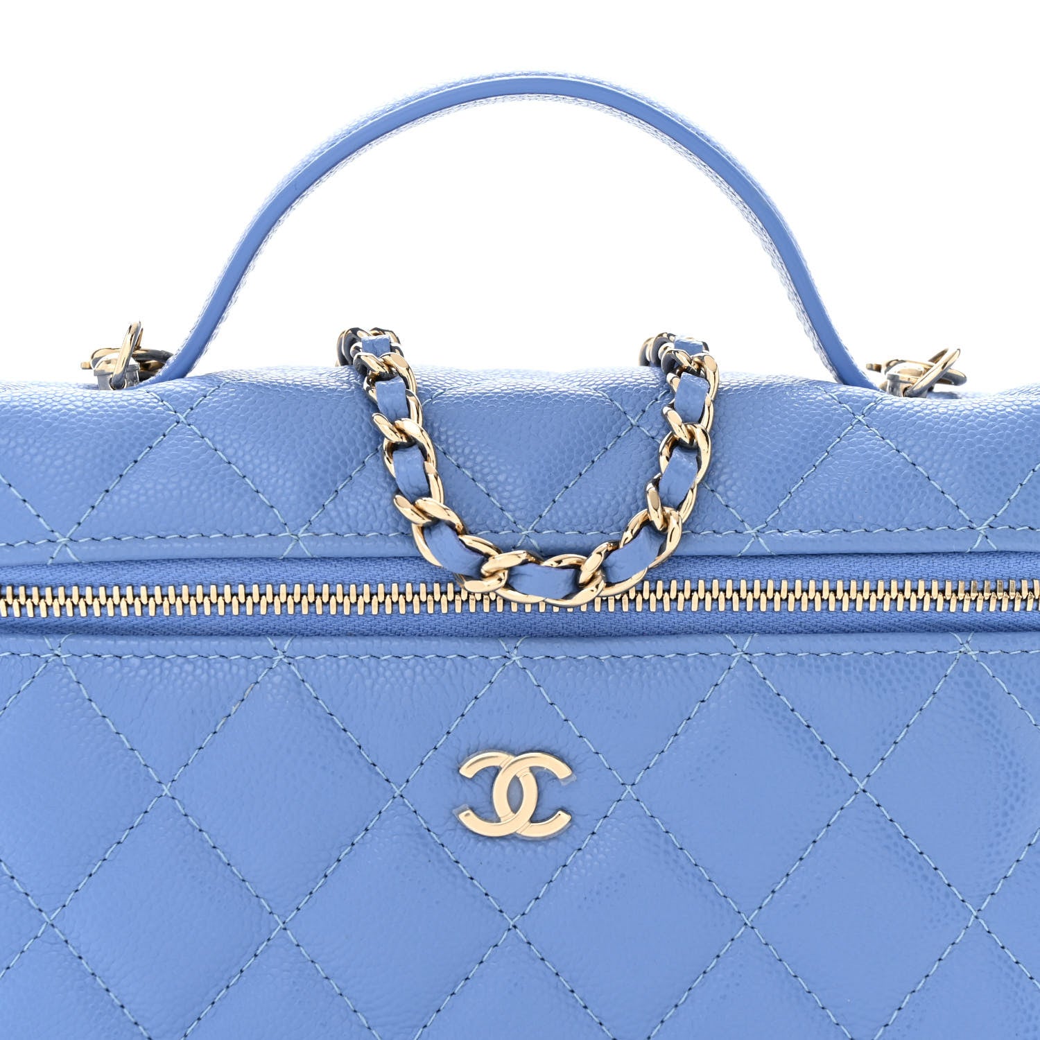 Chanel Caviar Quilted Top Handle Slim Vanity With Chain Blue 7 of 10