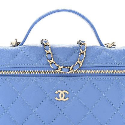 Chanel Caviar Quilted Top Handle Slim Vanity With Chain Blue 7 of 10