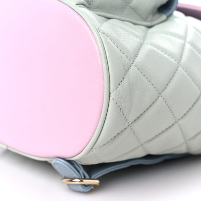 Chanel Goatskin Quilted Duma Drawstring Backpack Green Blue Pink 9 of 11