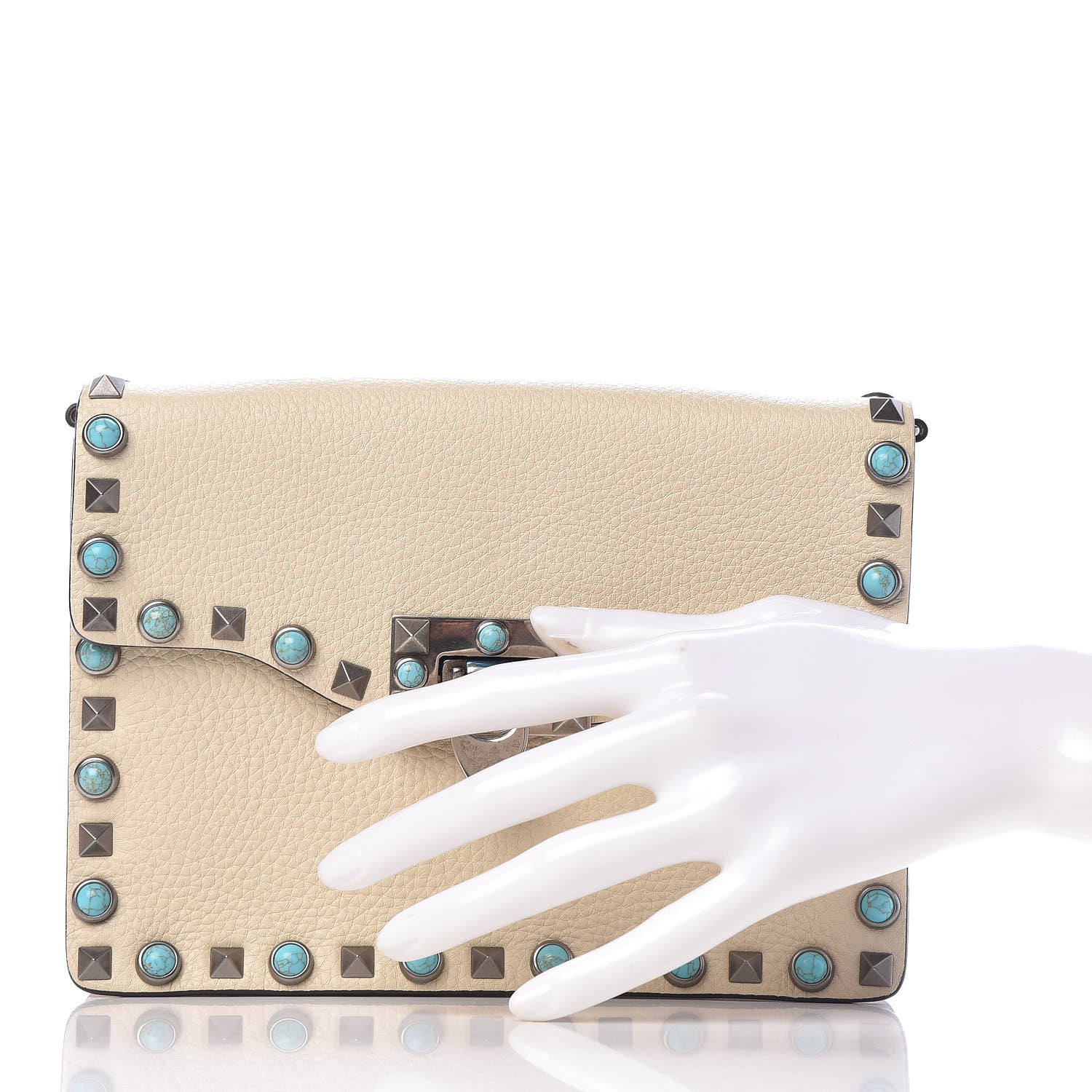 Valentino Garavani Grained Calfskin Small Rockstud Rolling Shoulder Flap Bag Light Ivory 3 of 10