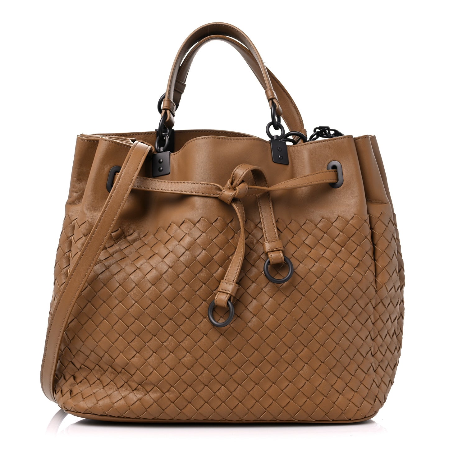 Nappa Intrecciato Drawstring Bucket Bag Noce