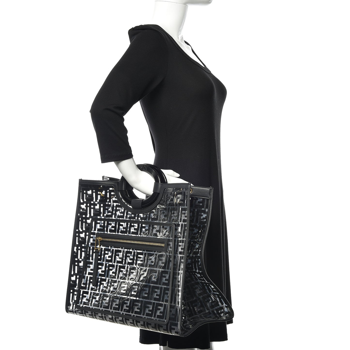 TPU FF Vitello Century Plexiglass Large Runaway Shopper Tote Black