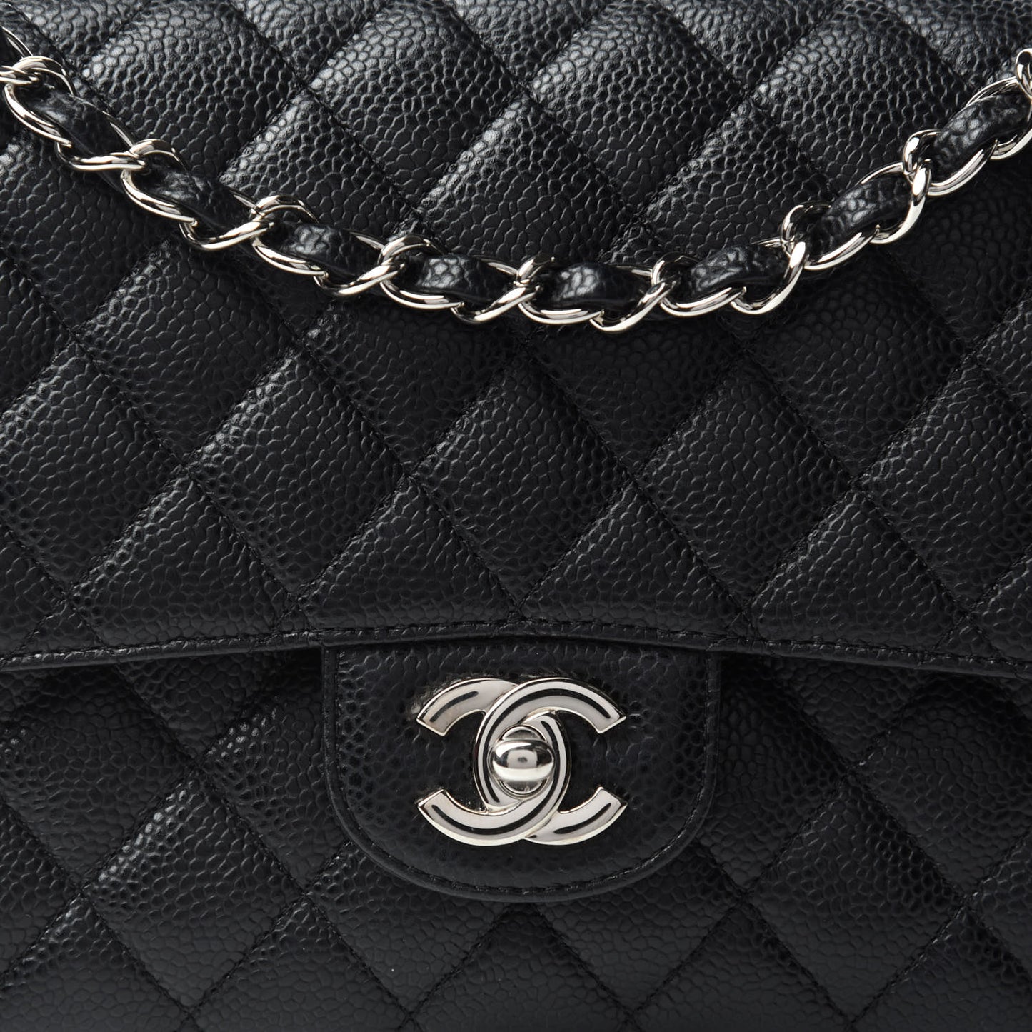 Caviar Quilted Medium Double Flap Black
