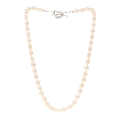 Tiffany Sterling Silver Pearl Elsa Peretti Open Heart Necklace 3 of 4