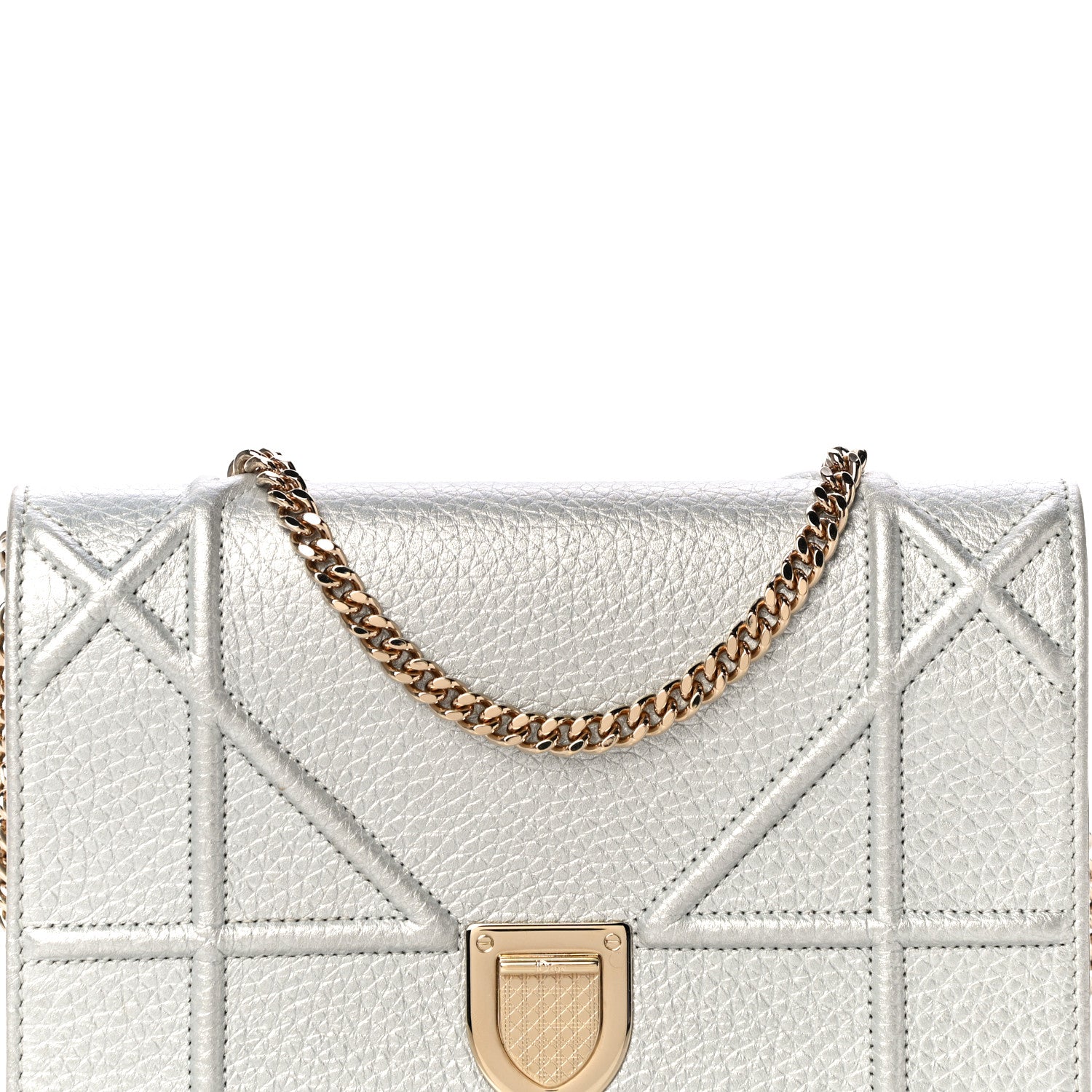Christian Dior Metallic Grained Calfskin Diorama Wallet on Chain Pouch Silver 7 of 10
