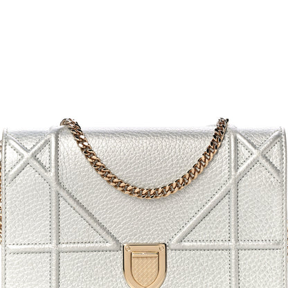 Christian Dior Metallic Grained Calfskin Diorama Wallet on Chain Pouch Silver 7 of 10