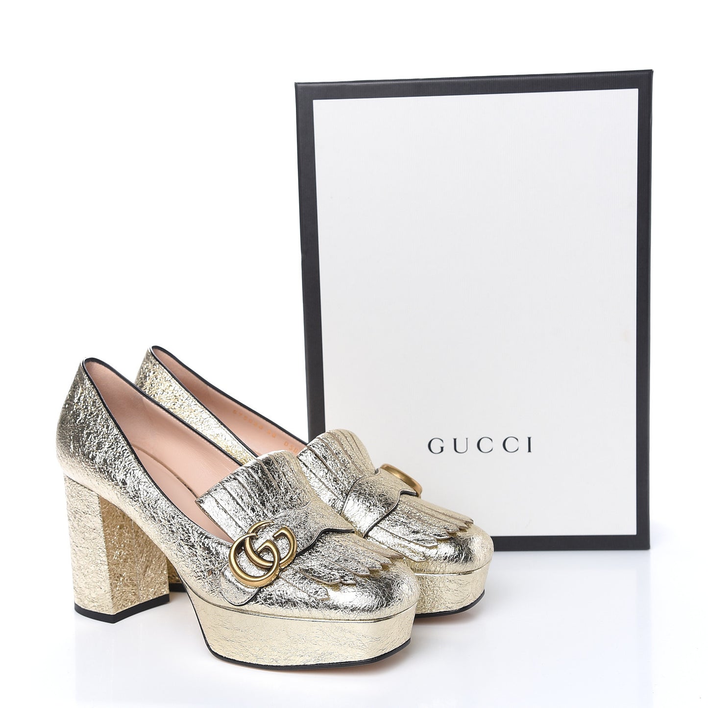 Galassia GG Marmont Fringe Platform Loafer Pumps 38 Platino